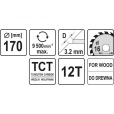YATO Disc circular pentru lemn 170X12TX16mm..